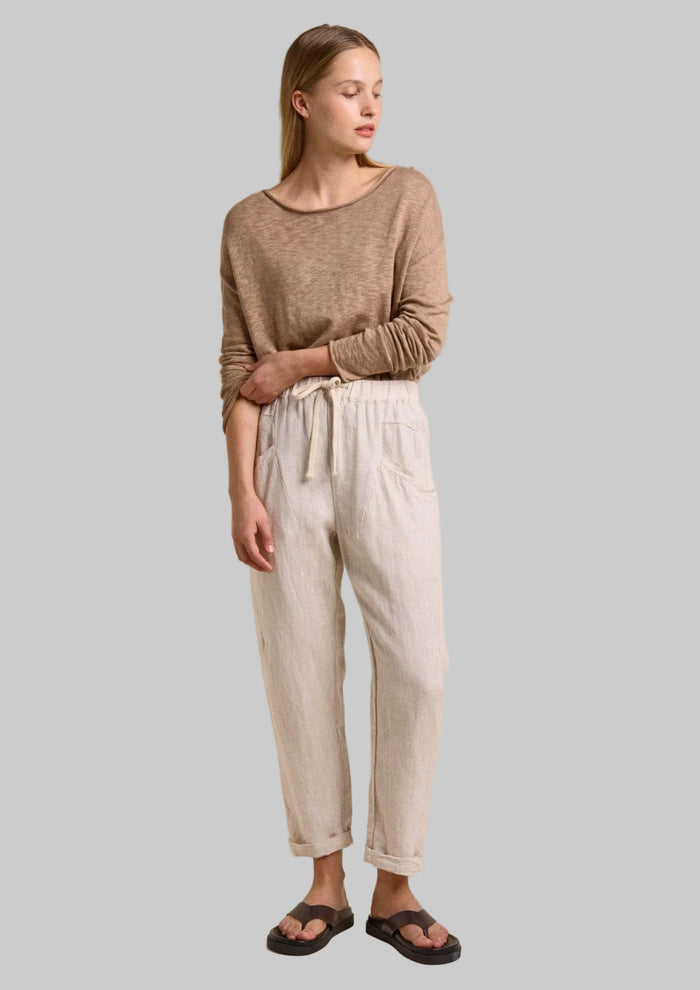 nellie top by little lies is a cotton taupe pull on oversized long sleeve