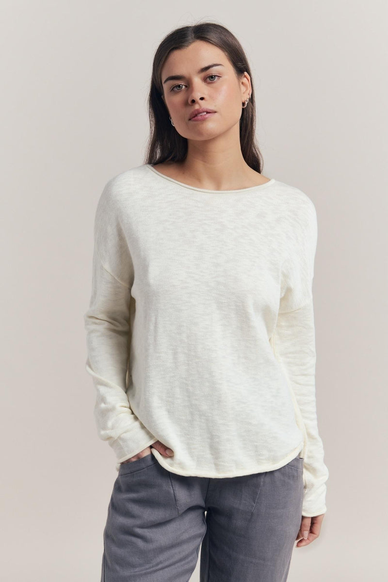 Nellie top by little lies is a off white milk long sleeve cotton relaxed fit lightweight jumper