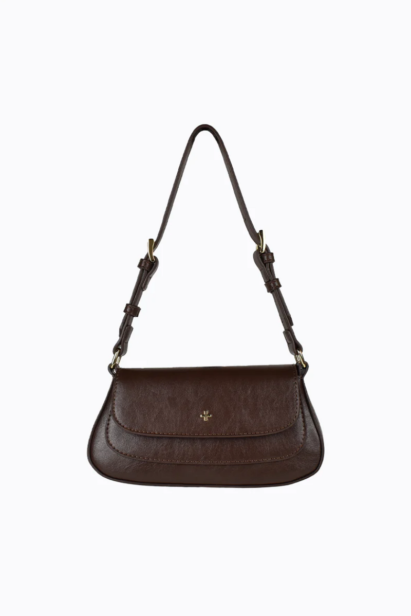 nikki shoulder bag by peta and jain in chocolate brown is a vegan fashion accessory online