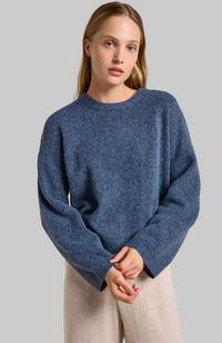 the otto knit by little lies is a super soft knitted relaxed fit sweater in denim blue