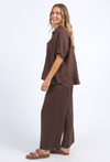 pierra shirt by foxwood is a chocolate brown linen button up oversized shirt