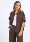 pierra shirt by foxwood is a chocolate brown linen button up oversized shirt