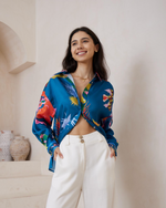 paradisio printed silky satin pants and shirt set by iris maxi