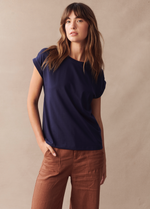 rhodes tee by little lies is a rust rolled sleeve cotton soft to touch t-shirt