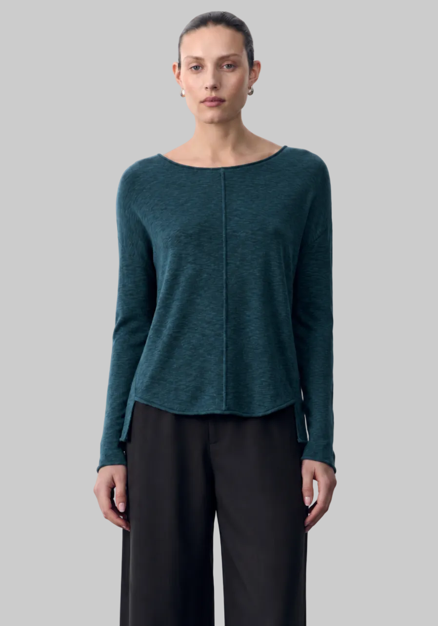 sacha top by little lies is a teal long sleeve cotton basic top for layering