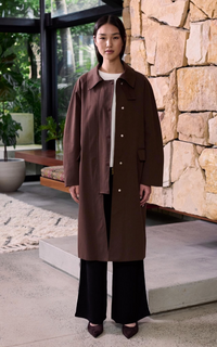 shona trench coat in chocolate by little lies