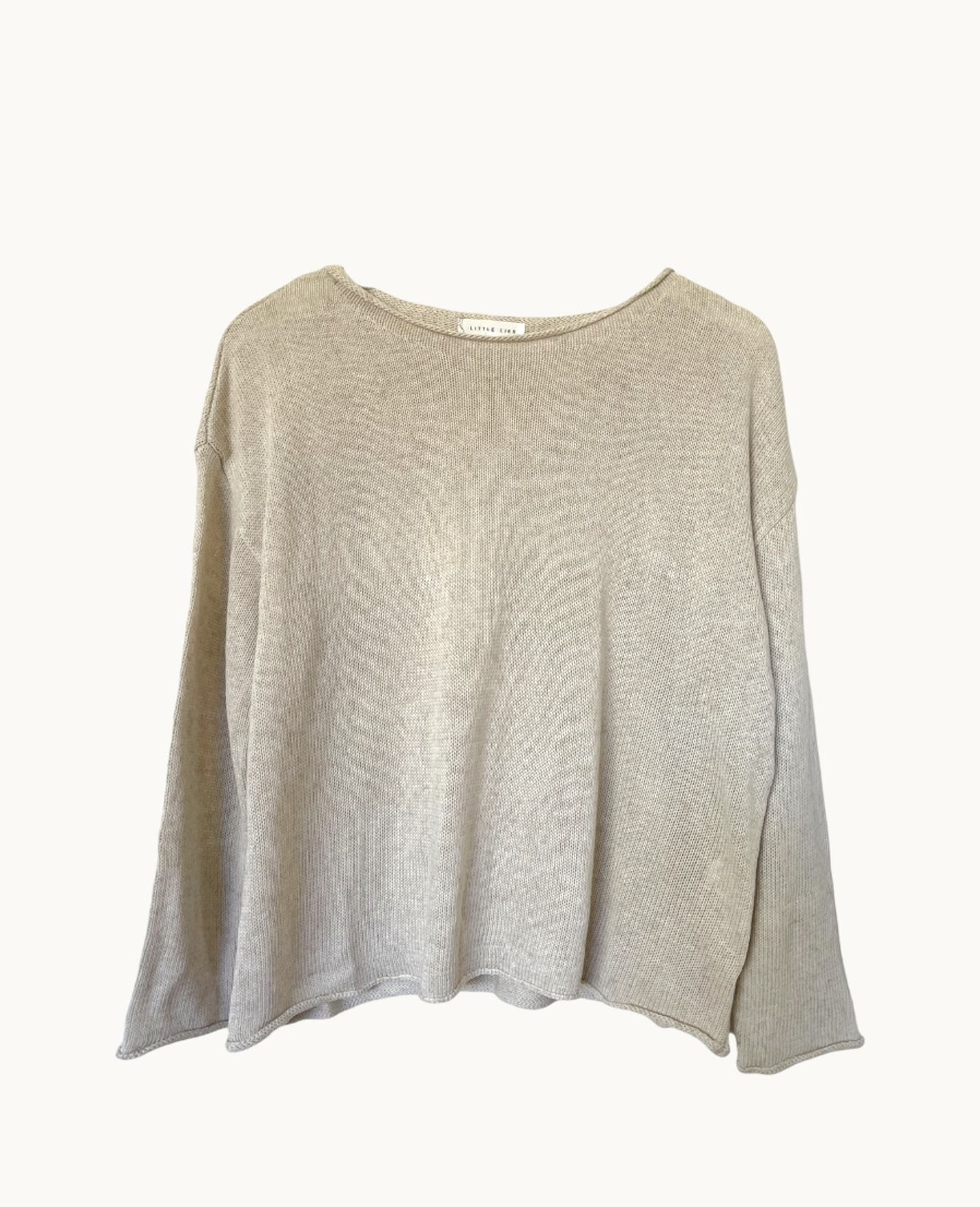 spring knit by little lies is a oatmeal natural knitted long sleeve lightweight top