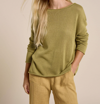 little lies spring knit in olive green is a linen blend knitted top