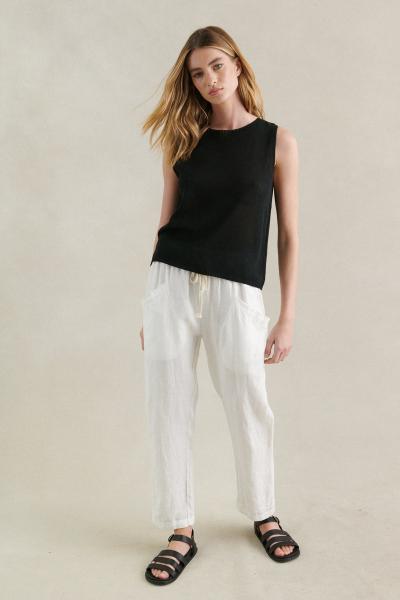 linen luxe pants by little lies are pull on elastic waist white pants