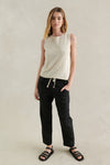 linen luxe pants by little lies are pull on elastic waist black pants