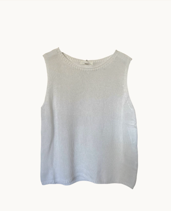 the spring knit by little lies is a knitted white sleeveless tank top