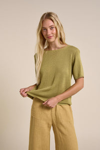 spring tee by little lies is a short sleeve knitted top in a linen blend 