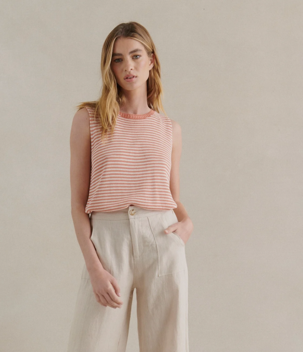 Little lies spring knit tank in peach stripe with jude linen pants