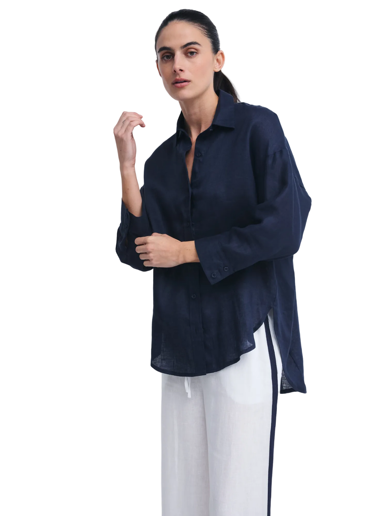 Little Lies boyfriend shirt in navy blue