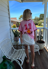pink and red winged heart cotton tee by frankie with contrast red bands