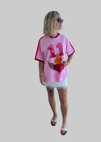 pink and red winged heart cotton tee by frankie with contrast red bands