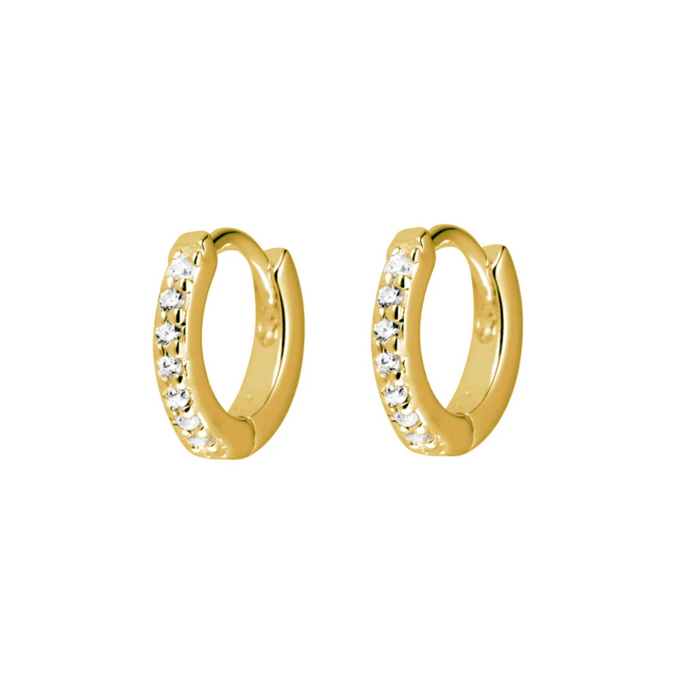 10mm sparkle micro 18 karat gold vermeil plated clear quartz huggie earring by midsummer star