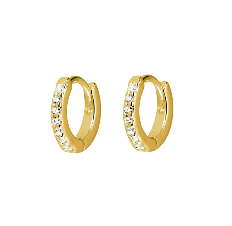 10mm sparkle micro 18 karat gold vermeil plated clear quartz huggie earring by midsummer star