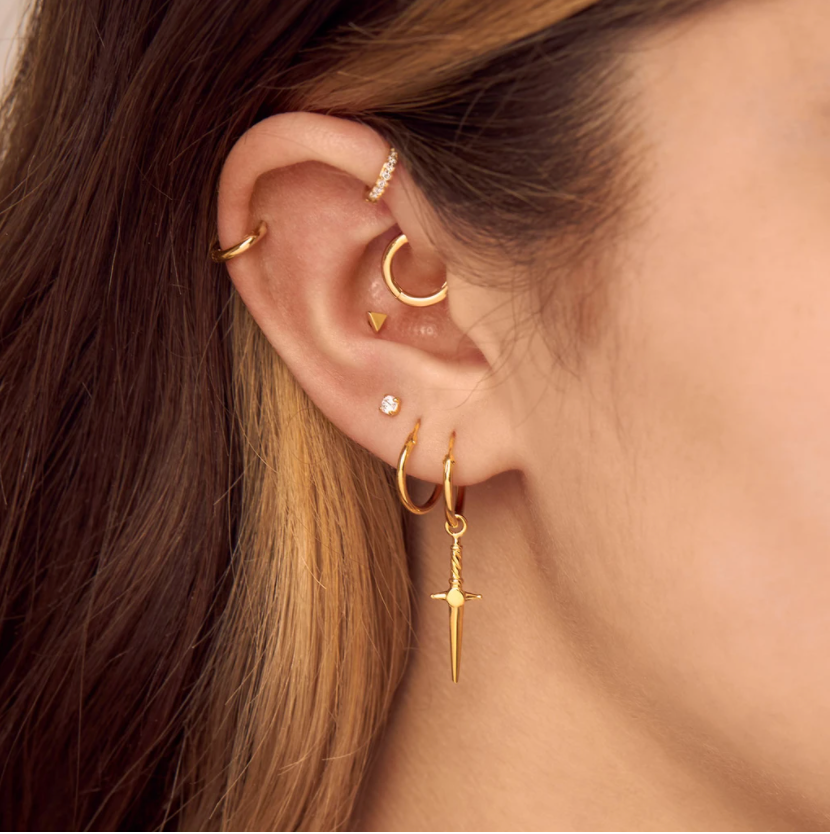 10mm sparkle micro 18 karat gold vermeil plated clear quartz huggie earring by midsummer star