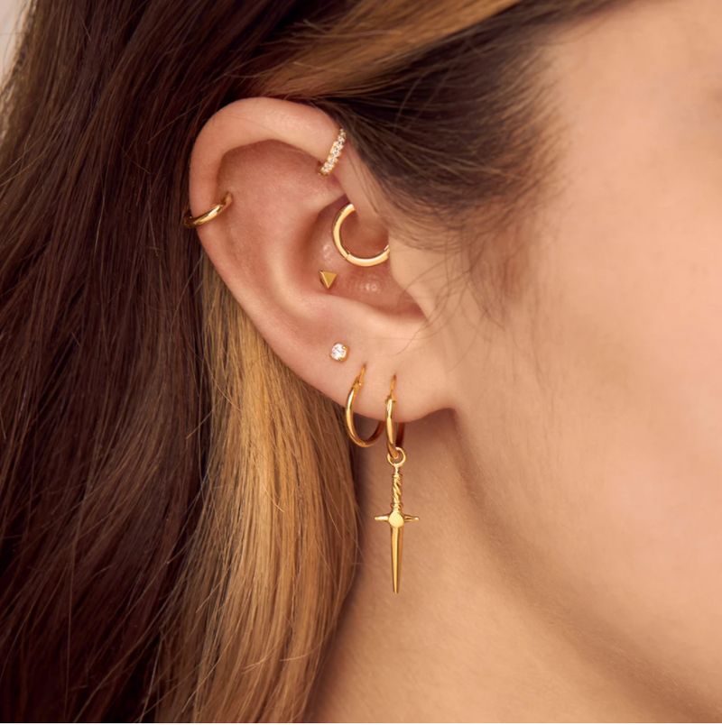 10mm sparkle micro 18 karat gold vermeil plated clear quartz huggie earring by midsummer star