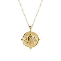 a 18 karat yellow gold plate necklace with a blooming lotus design pendant y murkani
