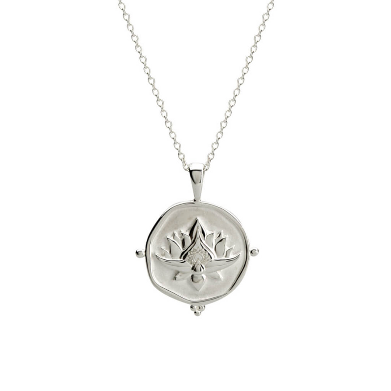 a sterling silver necklace with a blooming lotus design  by murkani
