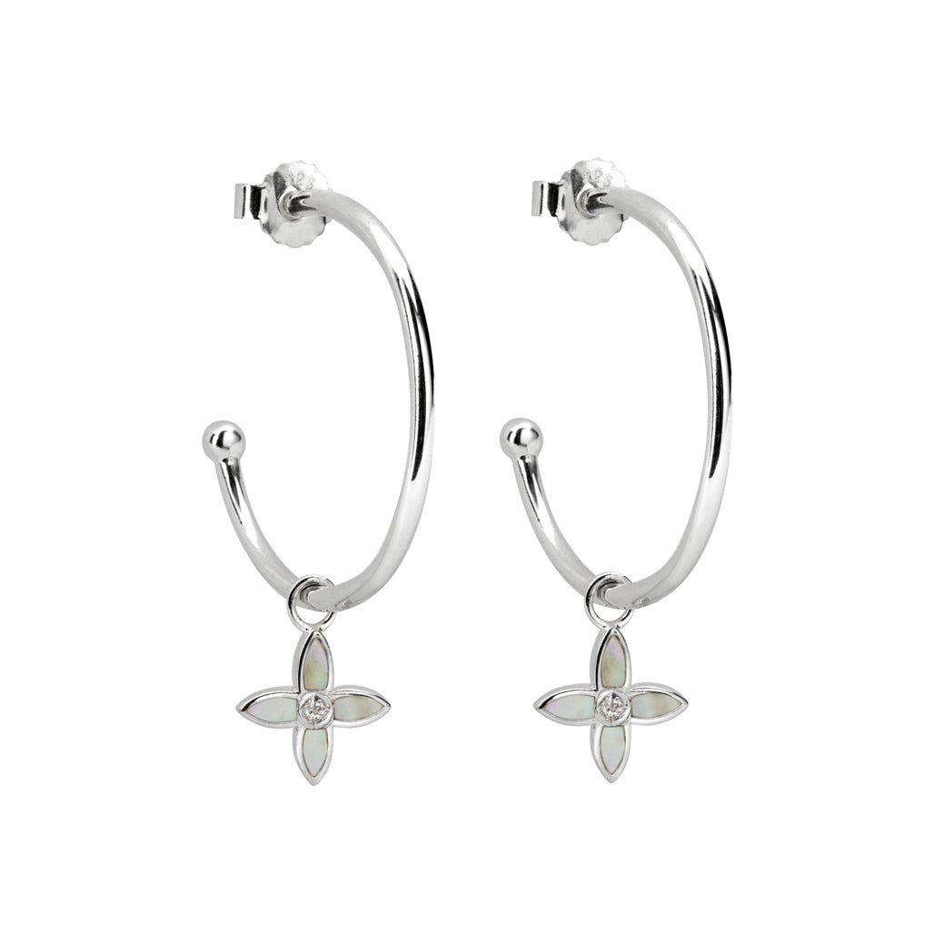sterling silver hoop earrings by murkani with mother of pearl