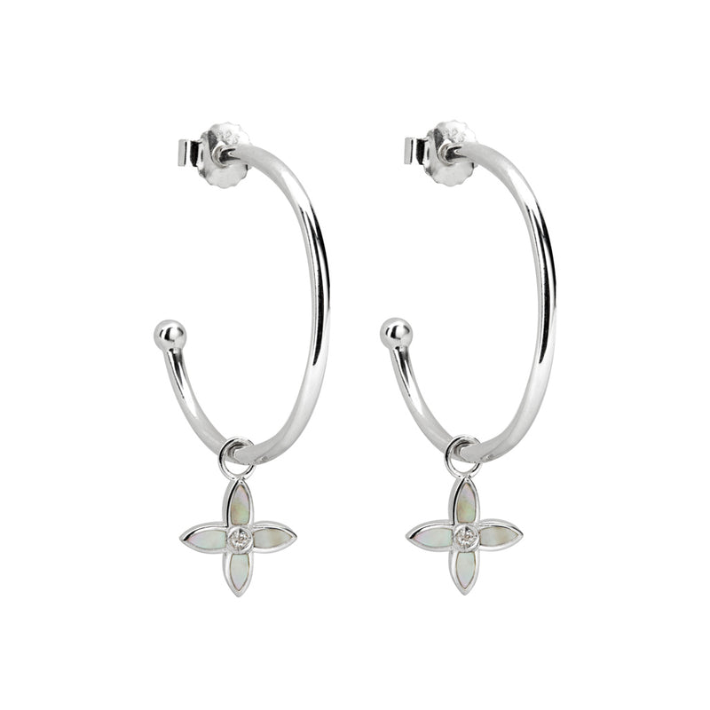 sterling silver hoop earrings by murkani with mother of pearl
